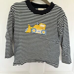 Luigi Navy and White Striped Kids Tee with Yellow Bulldozer